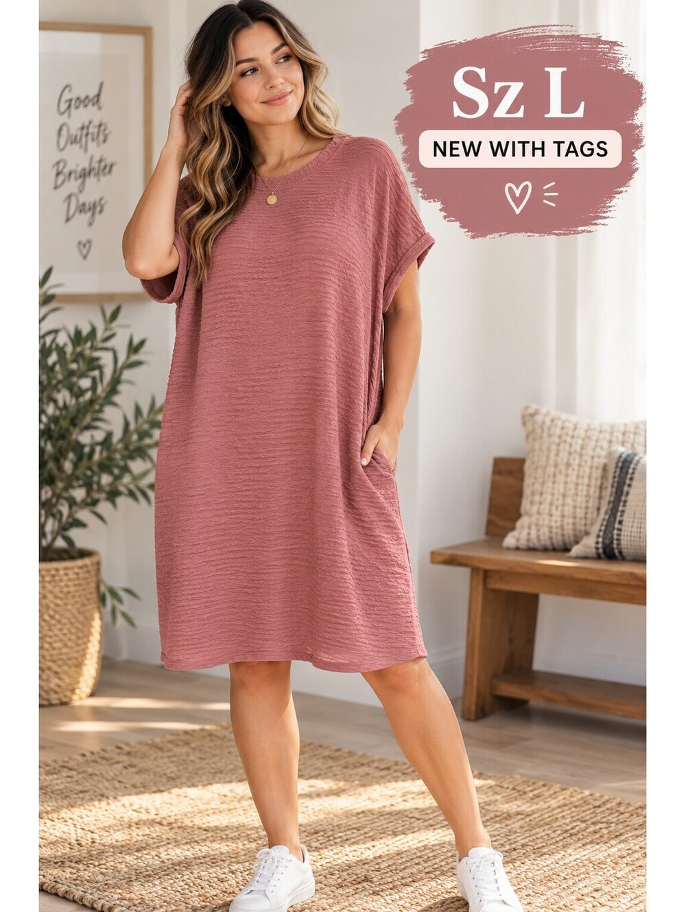 Evaless L Mauve Textured T Shirt Dress NWT